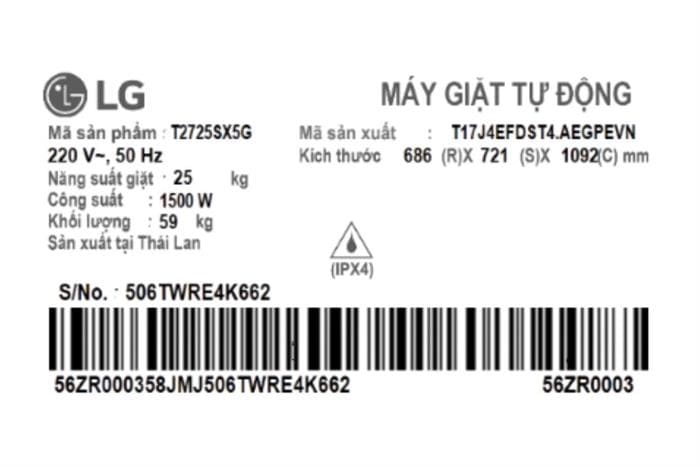 Máy giặt LG AI DD Inverter 25 kg T2725SX5G